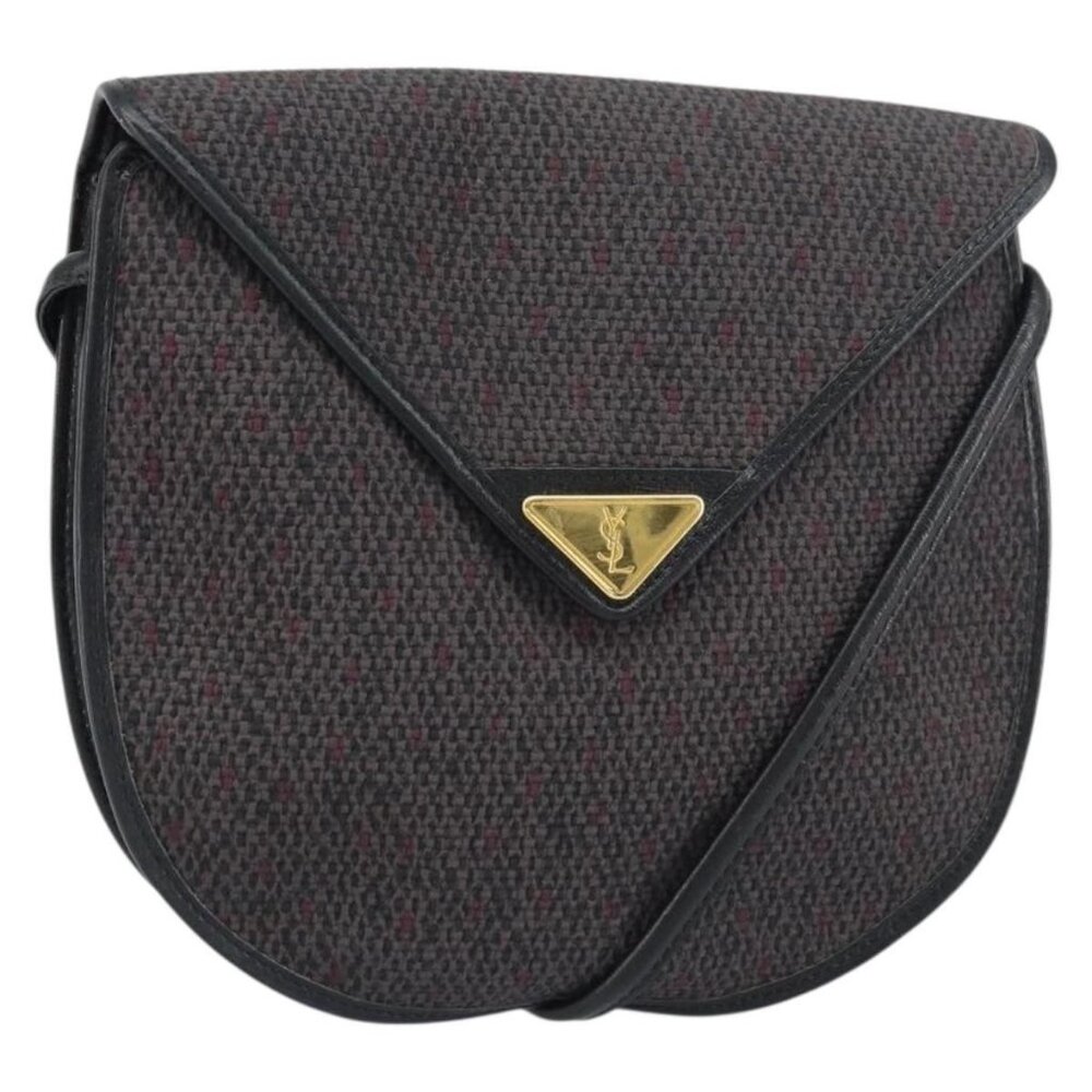 Authentic SAINT LAURENT Shoulder Bag PVC Leather Gray Gold
